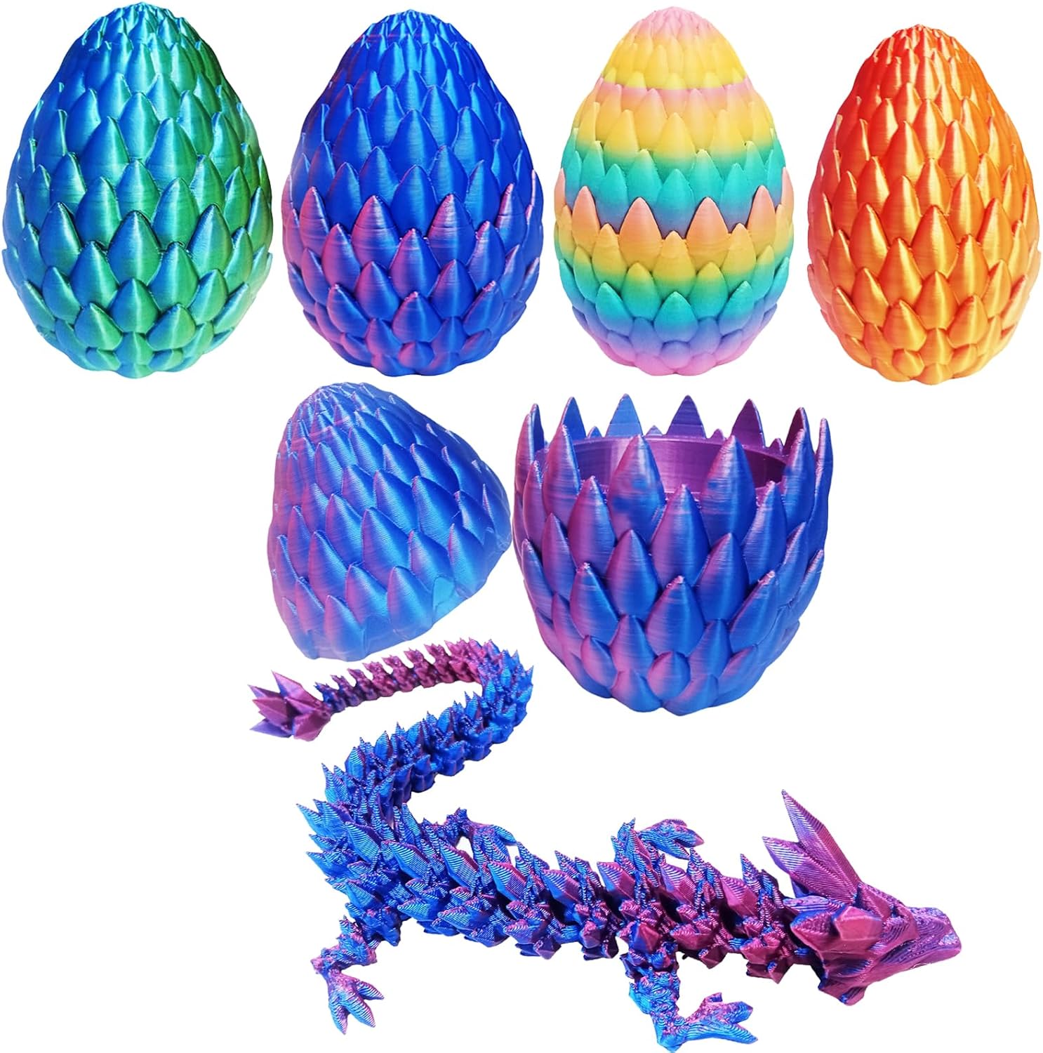 12inch 3D Printed Dragon Egg,Mystery Crystal Dragon Fidget Toys,Articulated Dragon,Home Desk Decor Easter Surprise Dinosaur Eggs,Adults Fidget Toys for Autism/ADHD (Laser Purple)